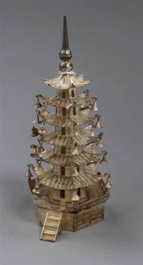 A Chinese miniature white model of a pagoda, 16cm.